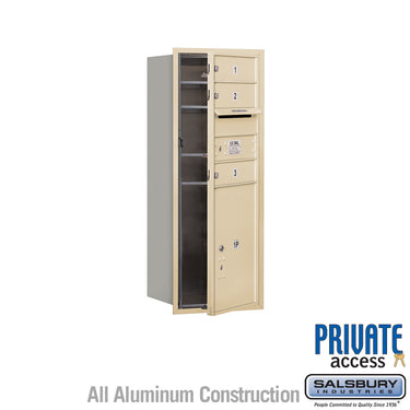 10 Door High Recessed Mounted 4C Horizontal Mailbox with 3 Doors and 1 Parcel Locker in Sandstone with Private Access - Front Loading